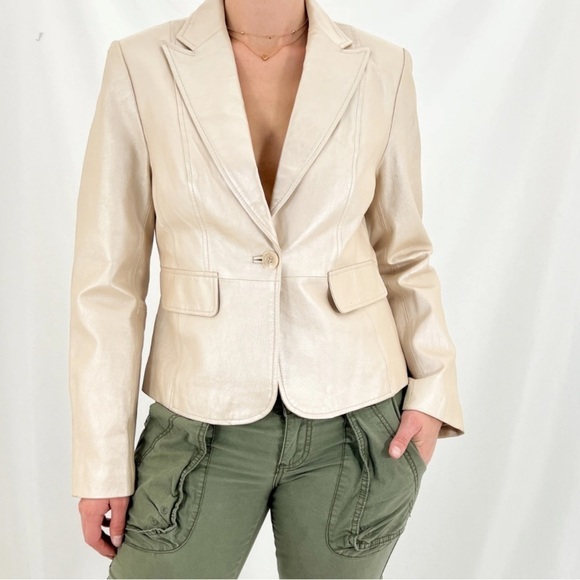 Wilsons Leather Jackets & Blazers - Y2K Vintage Beige Genuine Wilson Leather Maxima Blazer Sz M Button